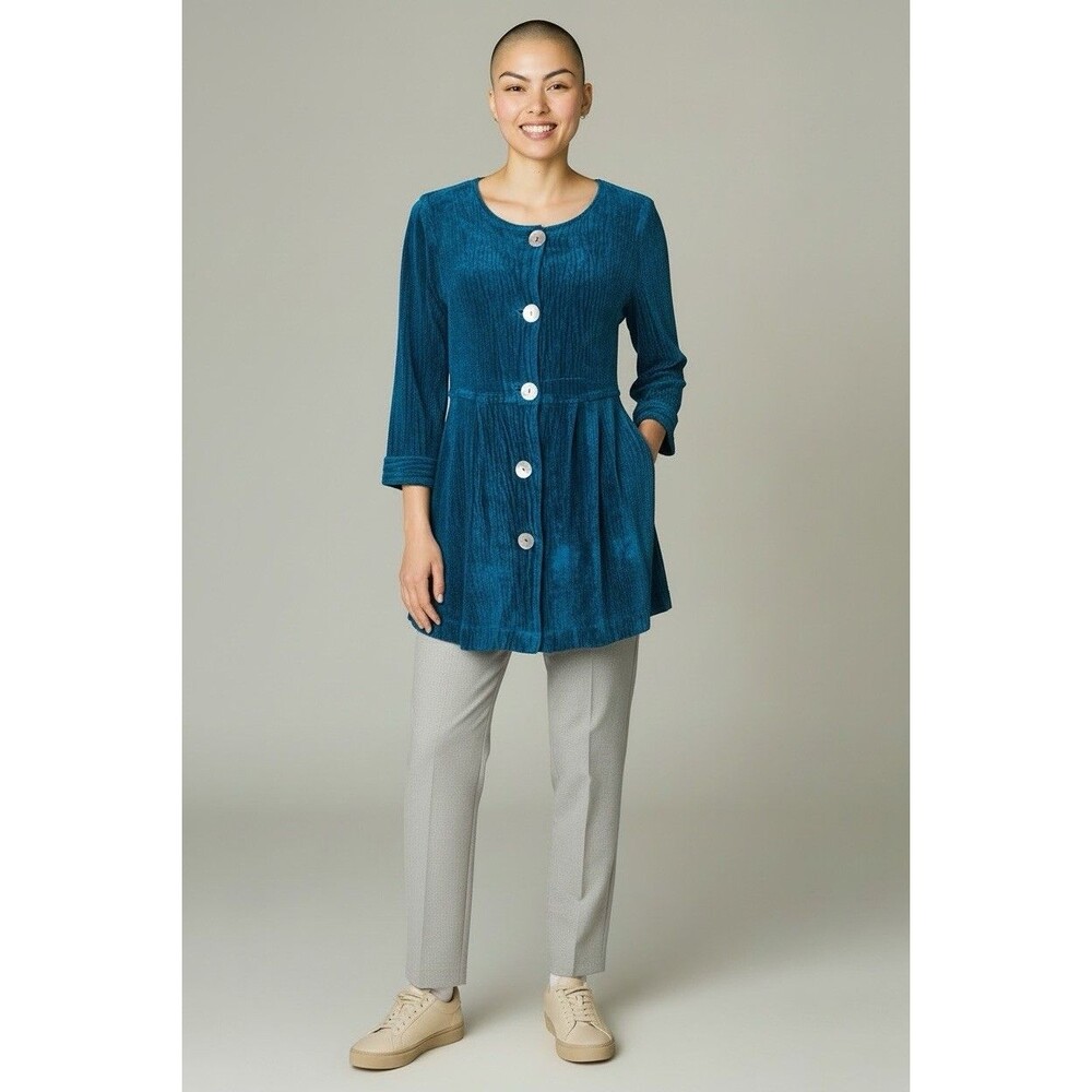 John Mark NEW womens luxury button blouse velvet feel vibrant blue green Small